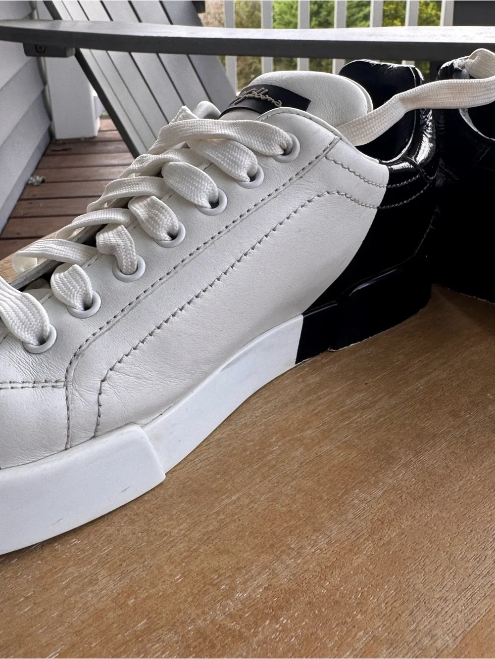 Dolce & Gabbana Portofino Leather Sneakers White Black Logo Size 38.5